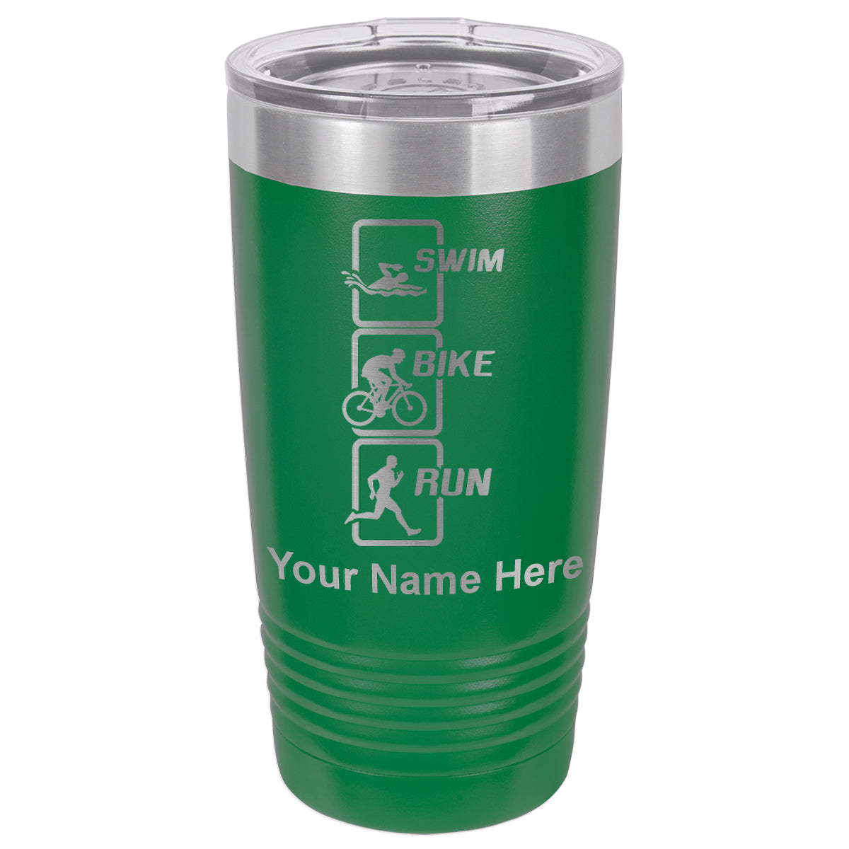 20oz Vacuum Insulated Tumbler Mug, Swim Bike Run Vertical, Personalized Engraving Included