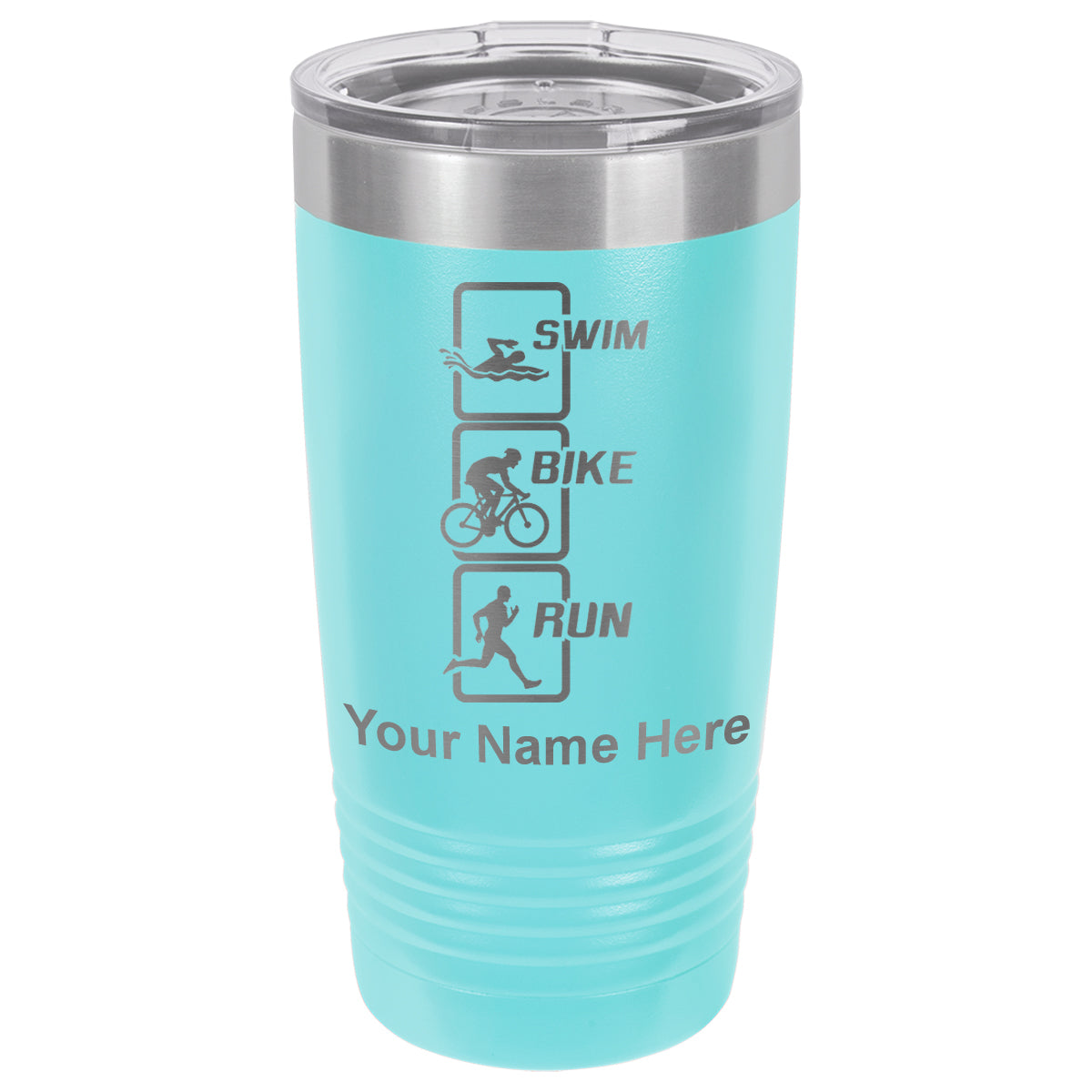 20oz Vacuum Insulated Tumbler Mug, Swim Bike Run Vertical, Personalized Engraving Included