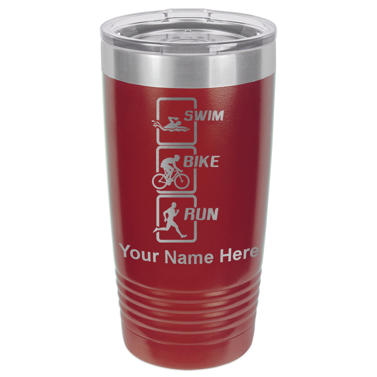 20oz Vacuum Insulated Tumbler Mug, Swim Bike Run Vertical, Personalized Engraving Included