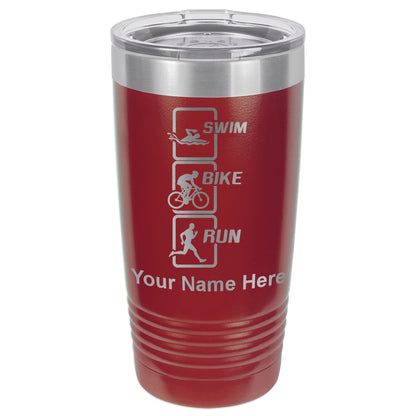 20oz Vacuum Insulated Tumbler Mug, Swim Bike Run Vertical, Personalized Engraving Included