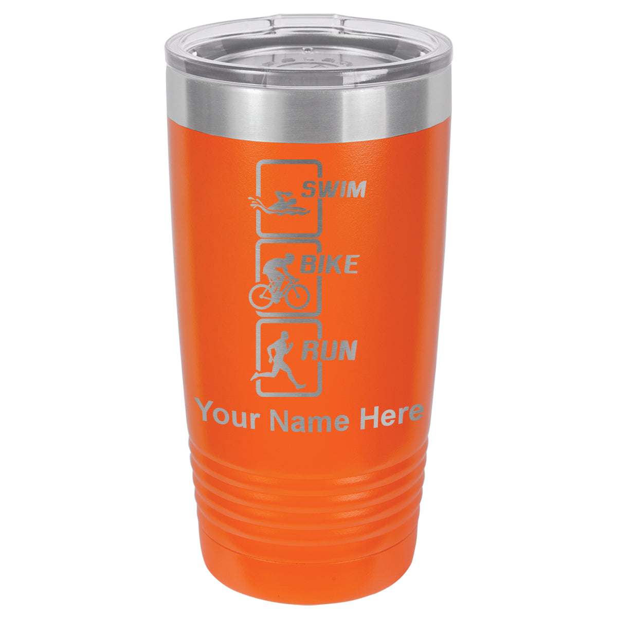 20oz Vacuum Insulated Tumbler Mug, Swim Bike Run Vertical, Personalized Engraving Included