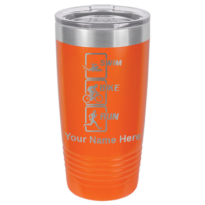 20oz Vacuum Insulated Tumbler Mug, Swim Bike Run Vertical, Personalized Engraving Included