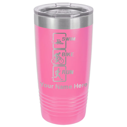 20oz Vacuum Insulated Tumbler Mug, Swim Bike Run Vertical, Personalized Engraving Included