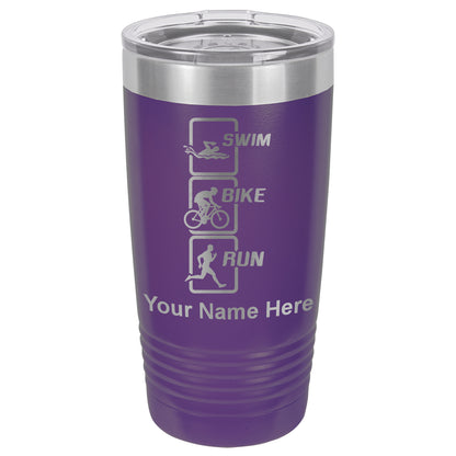 20oz Vacuum Insulated Tumbler Mug, Swim Bike Run Vertical, Personalized Engraving Included