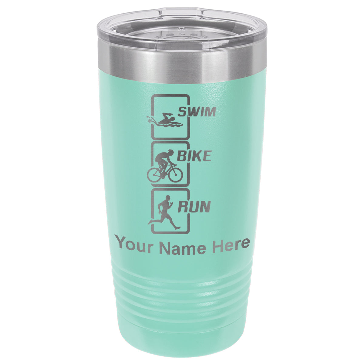 20oz Vacuum Insulated Tumbler Mug, Swim Bike Run Vertical, Personalized Engraving Included