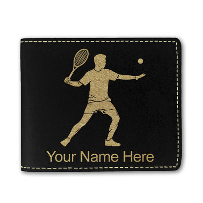 Faux Leather Bi-Fold Wallet, Tennis Player Man, Personalized Engraving Included