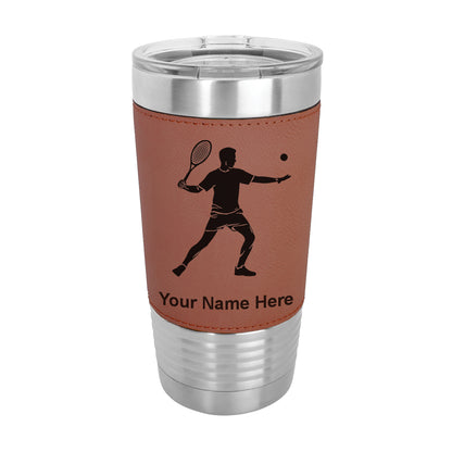20oz Faux Leather Tumbler Mug, Tennis Player Man, Personalized Engraving Included