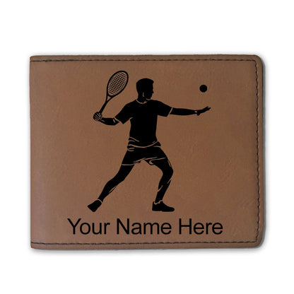 Faux Leather Bi-Fold Wallet, Tennis Player Man, Personalized Engraving Included