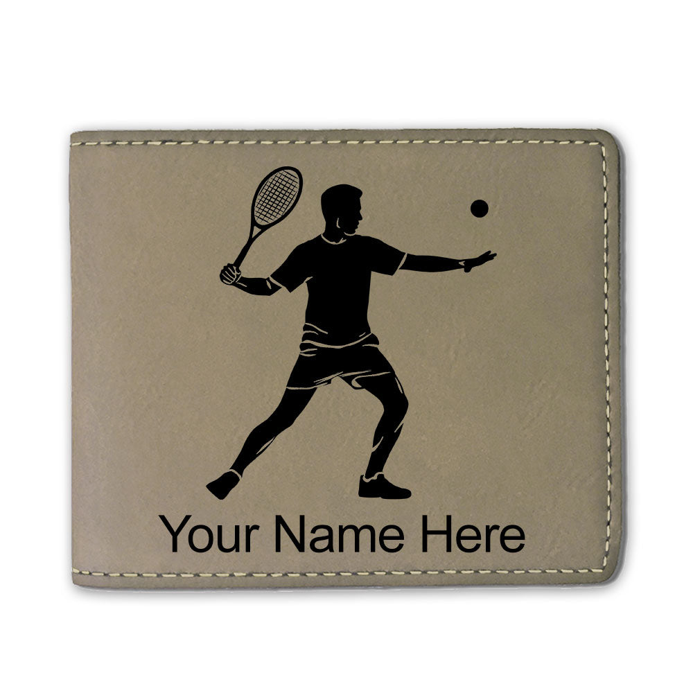 Faux Leather Bi-Fold Wallet, Tennis Player Man, Personalized Engraving Included