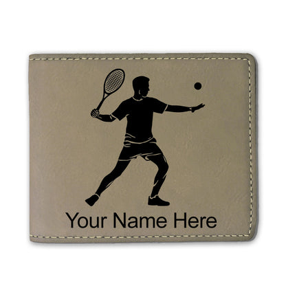 Faux Leather Bi-Fold Wallet, Tennis Player Man, Personalized Engraving Included