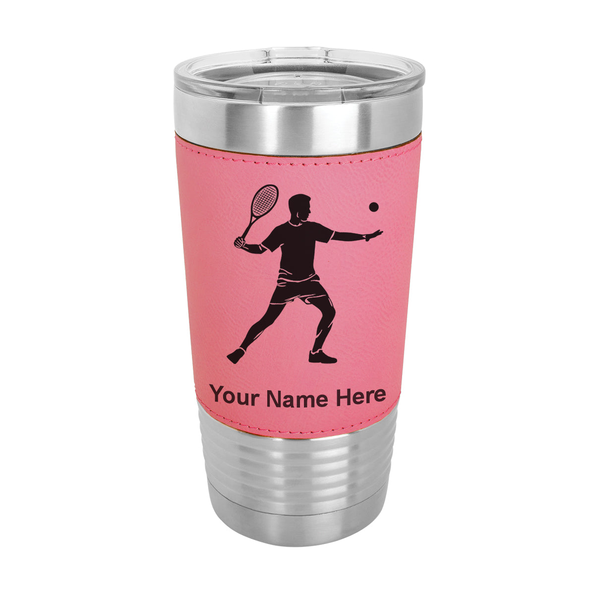 20oz Faux Leather Tumbler Mug, Tennis Player Man, Personalized Engraving Included
