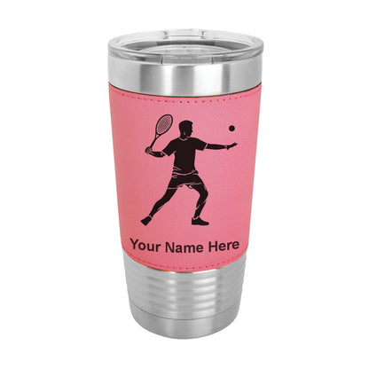 20oz Faux Leather Tumbler Mug, Tennis Player Man, Personalized Engraving Included