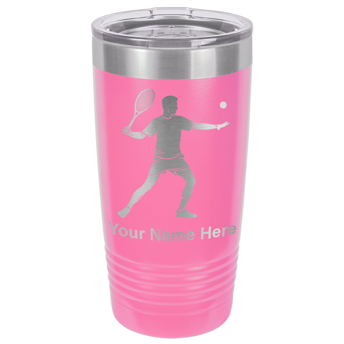 20oz Vacuum Insulated Tumbler Mug, Tennis Player Man, Personalized Engraving Included