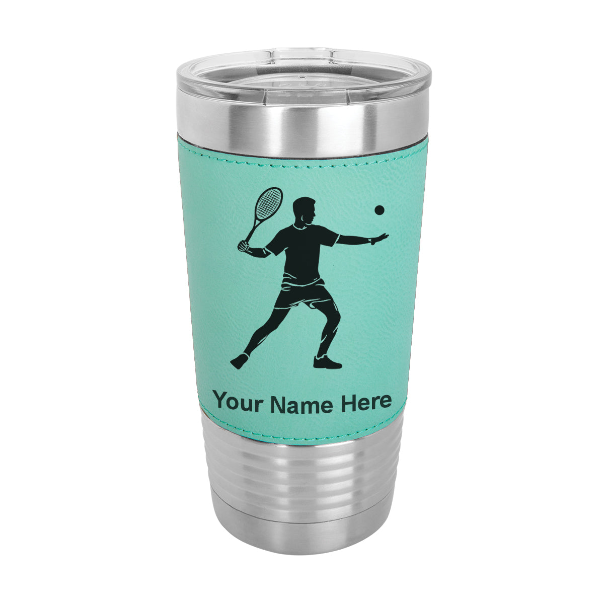 20oz Faux Leather Tumbler Mug, Tennis Player Man, Personalized Engraving Included