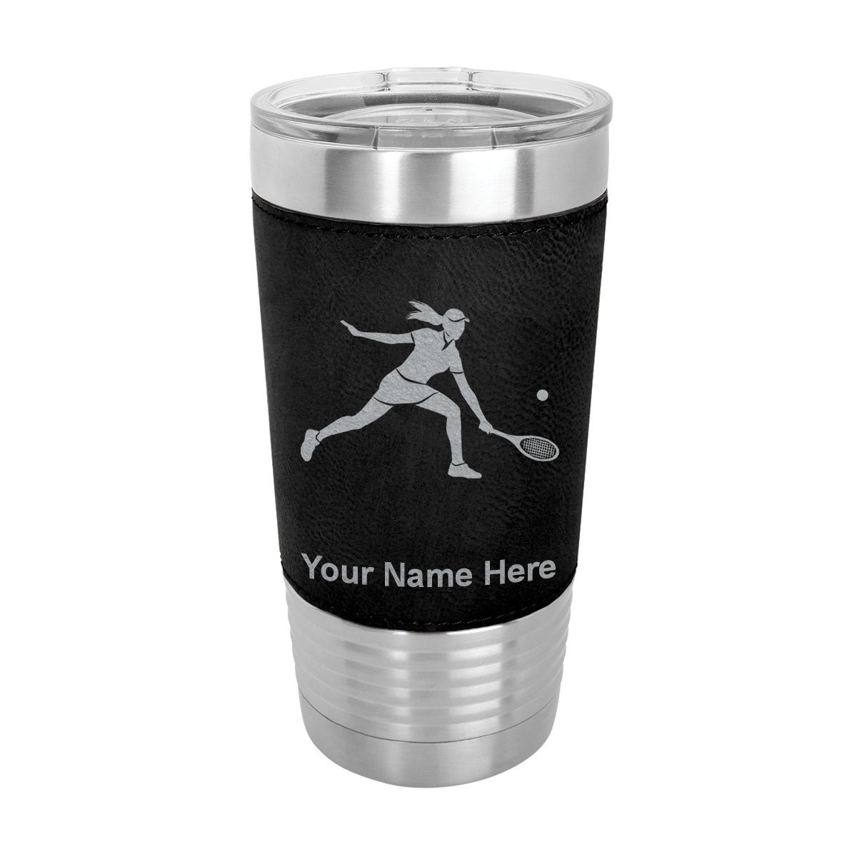 20oz Faux Leather Tumbler Mug, Tennis Player Woman, Personalized Engraving Included