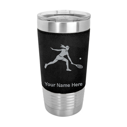 20oz Faux Leather Tumbler Mug, Tennis Player Woman, Personalized Engraving Included