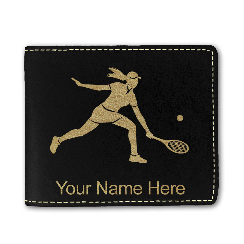 Faux Leather Bi-Fold Wallet, Tennis Player Woman, Personalized Engraving Included