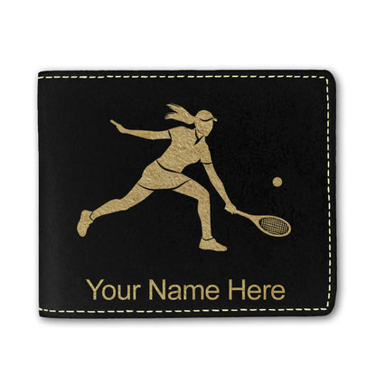 Faux Leather Bi-Fold Wallet, Tennis Player Woman, Personalized Engraving Included