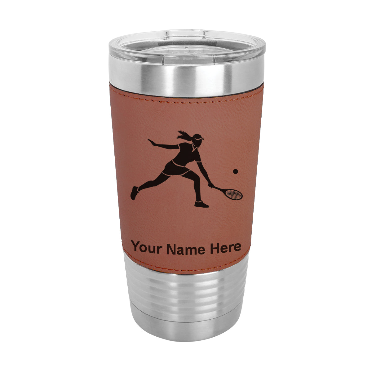 20oz Faux Leather Tumbler Mug, Tennis Player Woman, Personalized Engraving Included