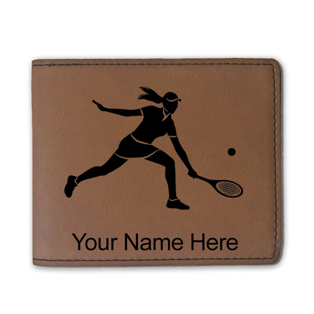 Faux Leather Bi-Fold Wallet, Tennis Player Woman, Personalized Engraving Included