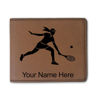 Faux Leather Bi-Fold Wallet, Tennis Player Woman, Personalized Engraving Included