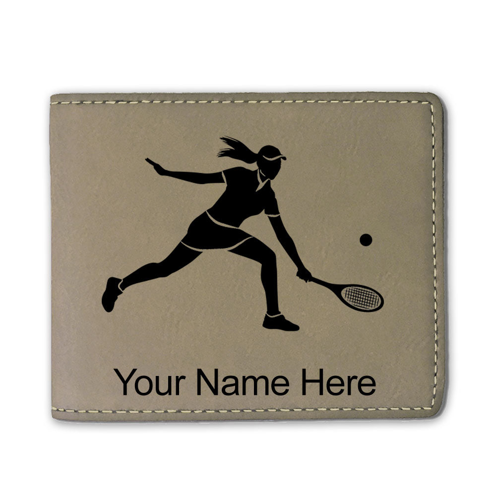 Faux Leather Bi-Fold Wallet, Tennis Player Woman, Personalized Engraving Included