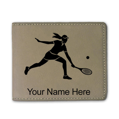 Faux Leather Bi-Fold Wallet, Tennis Player Woman, Personalized Engraving Included
