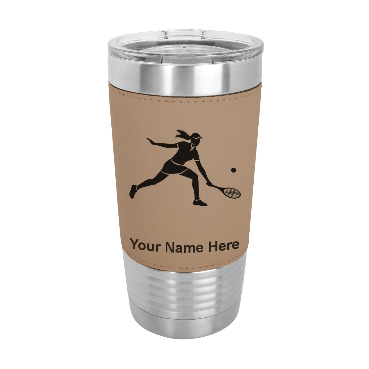 20oz Faux Leather Tumbler Mug, Tennis Player Woman, Personalized Engraving Included