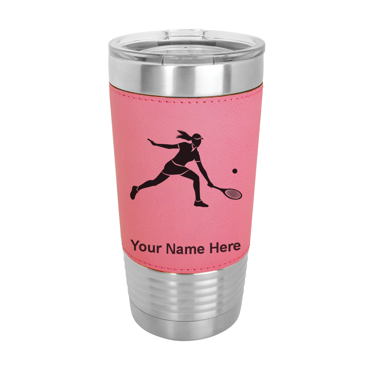 20oz Faux Leather Tumbler Mug, Tennis Player Woman, Personalized Engraving Included