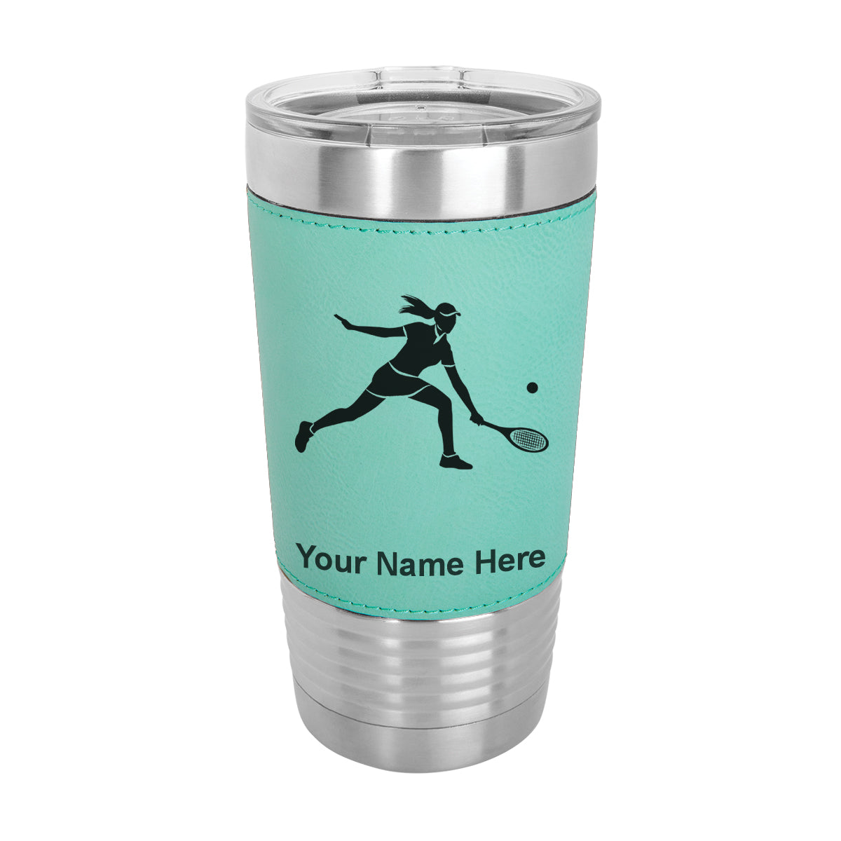 20oz Faux Leather Tumbler Mug, Tennis Player Woman, Personalized Engraving Included