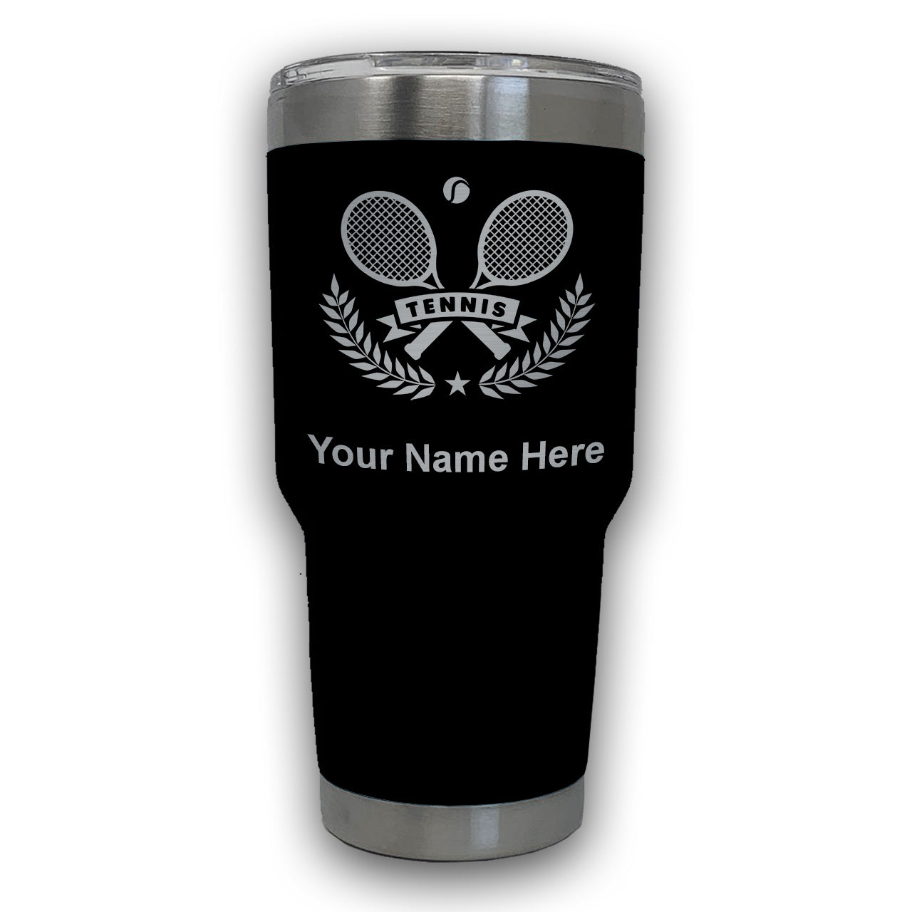 LaserGram 30oz Tumbler Mug, Tennis Rackets, Personalized Engraving Included