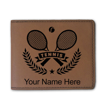 Faux Leather Bi-Fold Wallet, Tennis Rackets, Personalized Engraving Included
