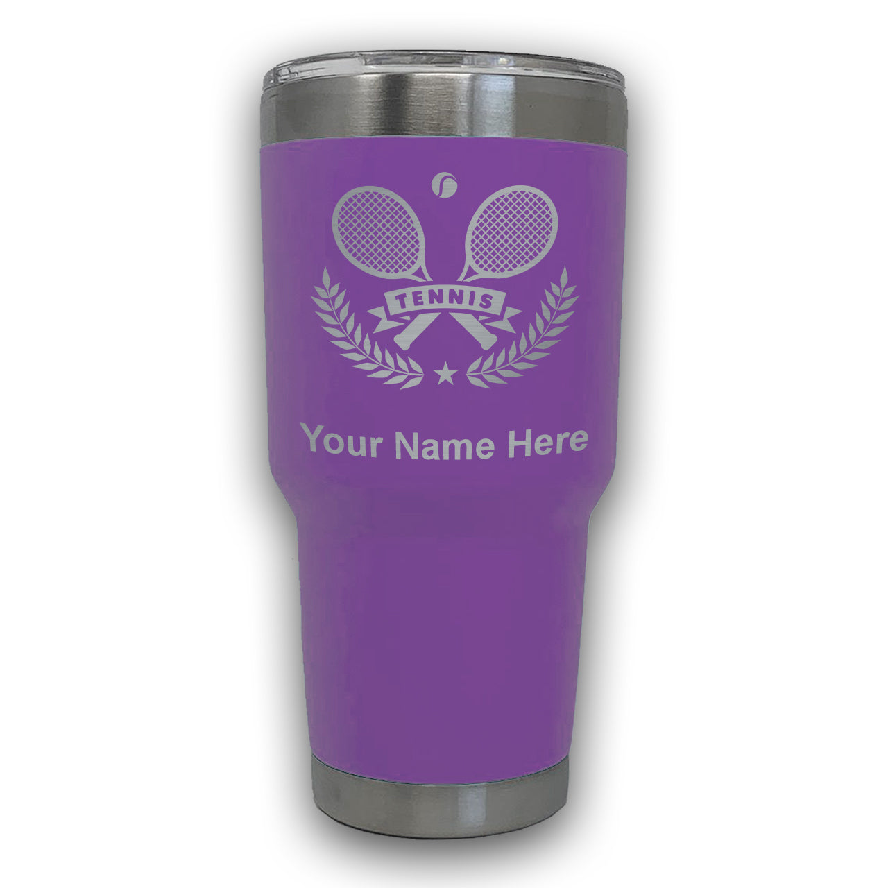 LaserGram 30oz Tumbler Mug, Tennis Rackets, Personalized Engraving Included