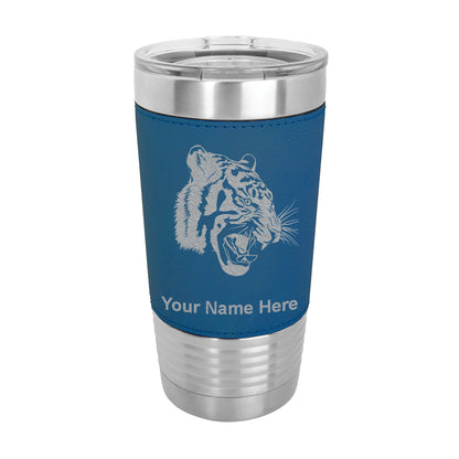20oz Faux Leather Tumbler Mug, Tiger Head, Personalized Engraving Included