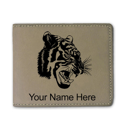 Faux Leather Bi-Fold Wallet, Tiger Head, Personalized Engraving Included