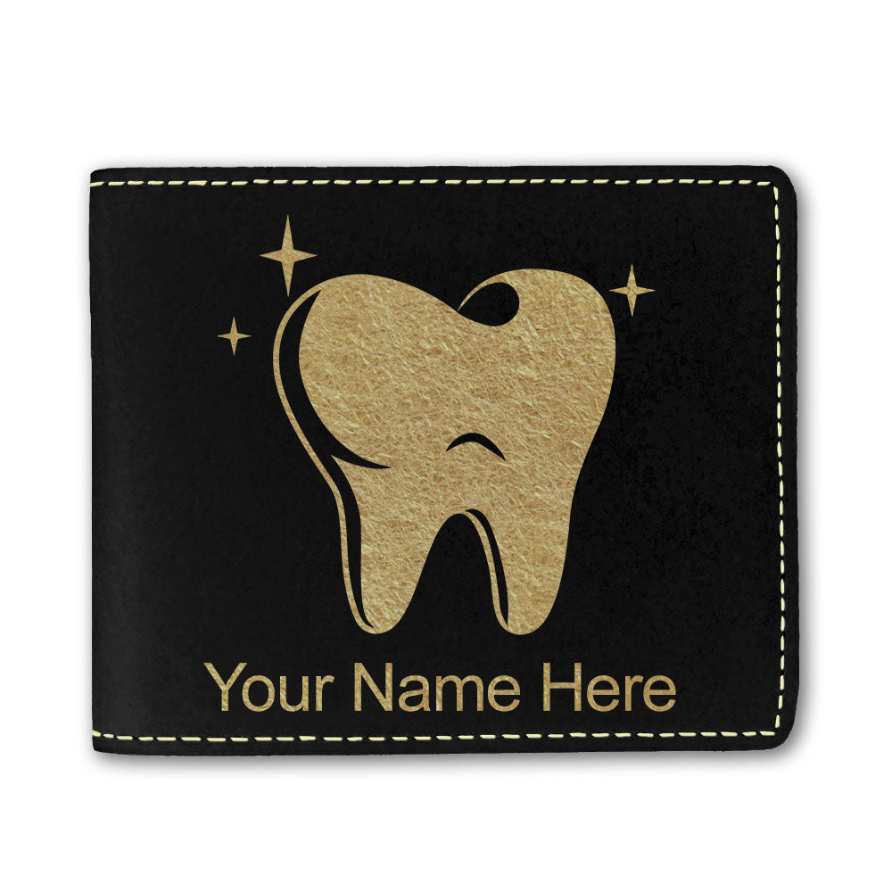 Faux Leather Bi-Fold Wallet, Tooth, Personalized Engraving Included