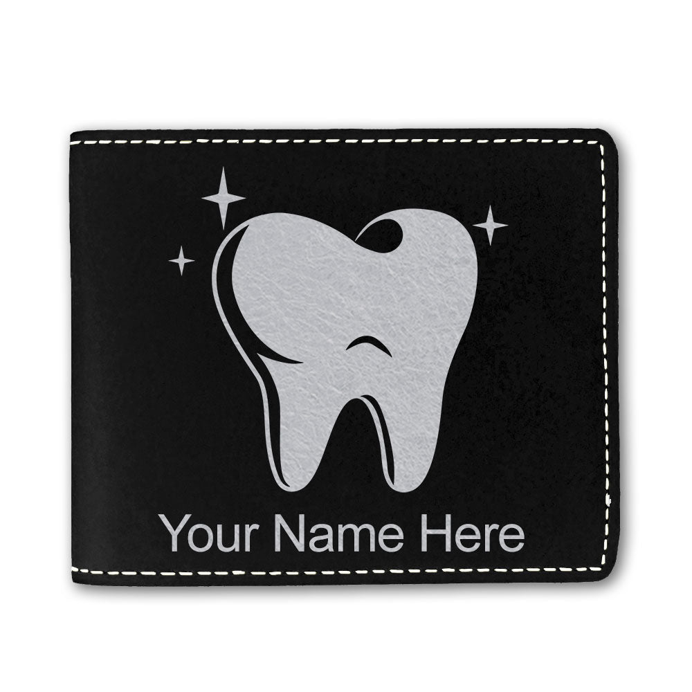 Faux Leather Bi-Fold Wallet, Tooth, Personalized Engraving Included