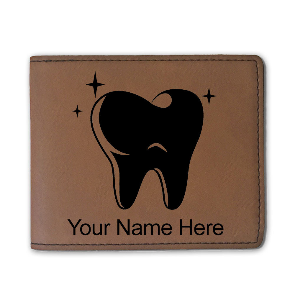 Faux Leather Bi-Fold Wallet, Tooth, Personalized Engraving Included