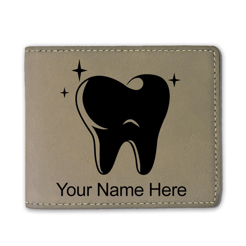 Faux Leather Bi-Fold Wallet, Tooth, Personalized Engraving Included