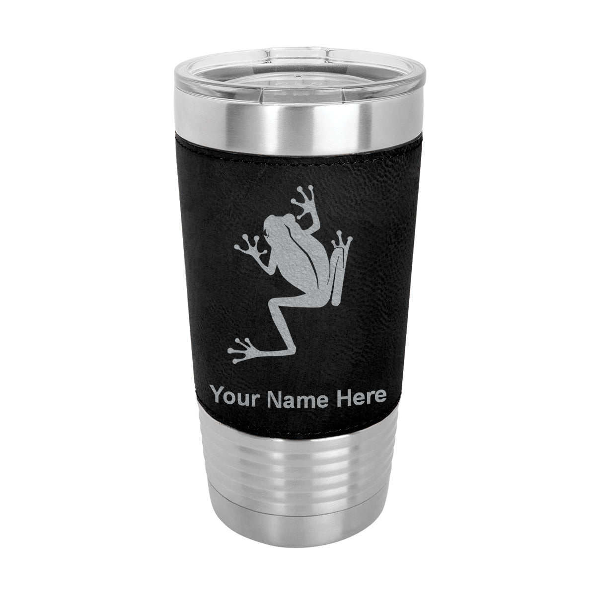 20oz Faux Leather Tumbler Mug, Tree Frog, Personalized Engraving Included