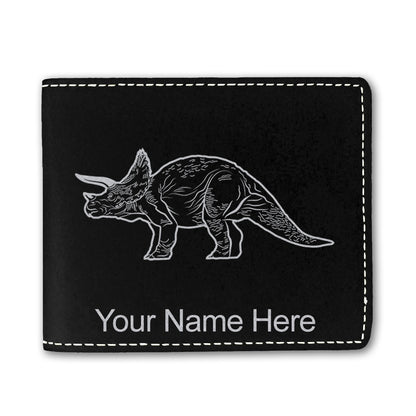 Faux Leather Bi-Fold Wallet, Triceratops Dinosaur, Personalized Engraving Included