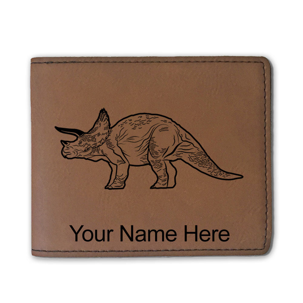 Faux Leather Bi-Fold Wallet, Triceratops Dinosaur, Personalized Engraving Included