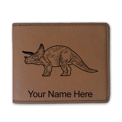 Faux Leather Bi-Fold Wallet, Triceratops Dinosaur, Personalized Engraving Included