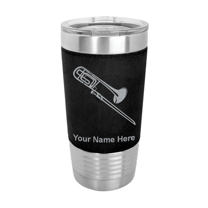 20oz Faux Leather Tumbler Mug, Trombone, Personalized Engraving Included
