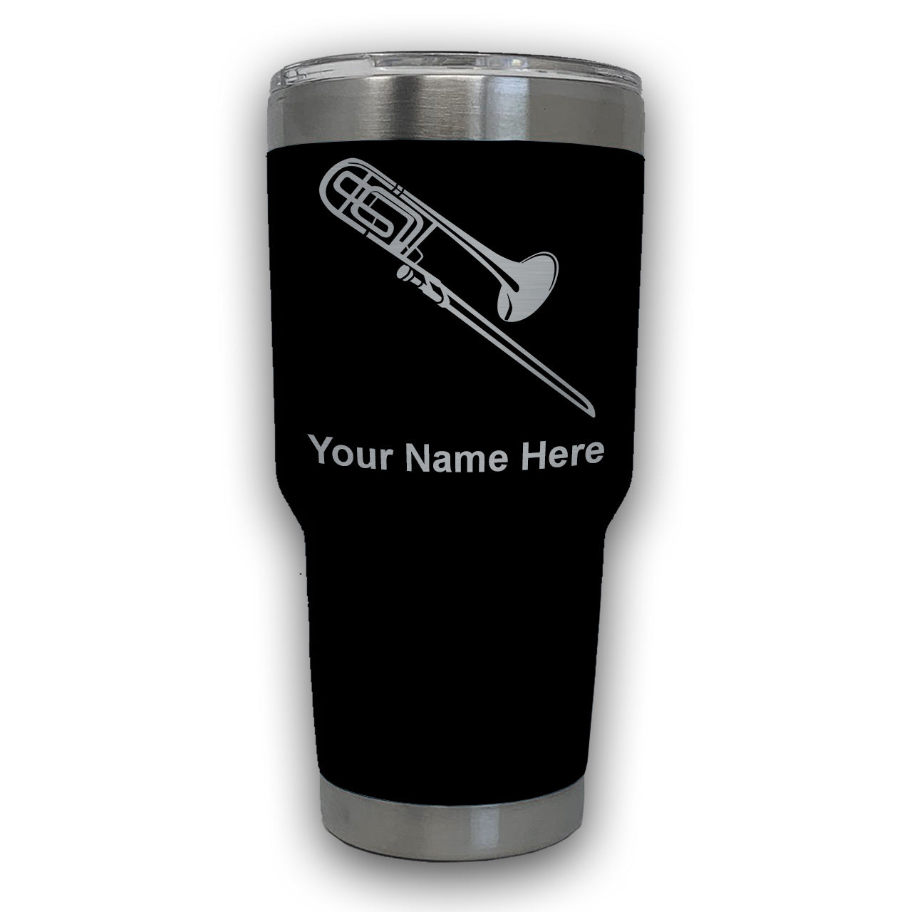 LaserGram 30oz Tumbler Mug, Trombone, Personalized Engraving Included
