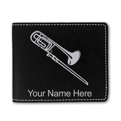 Faux Leather Bi-Fold Wallet, Trombone, Personalized Engraving Included