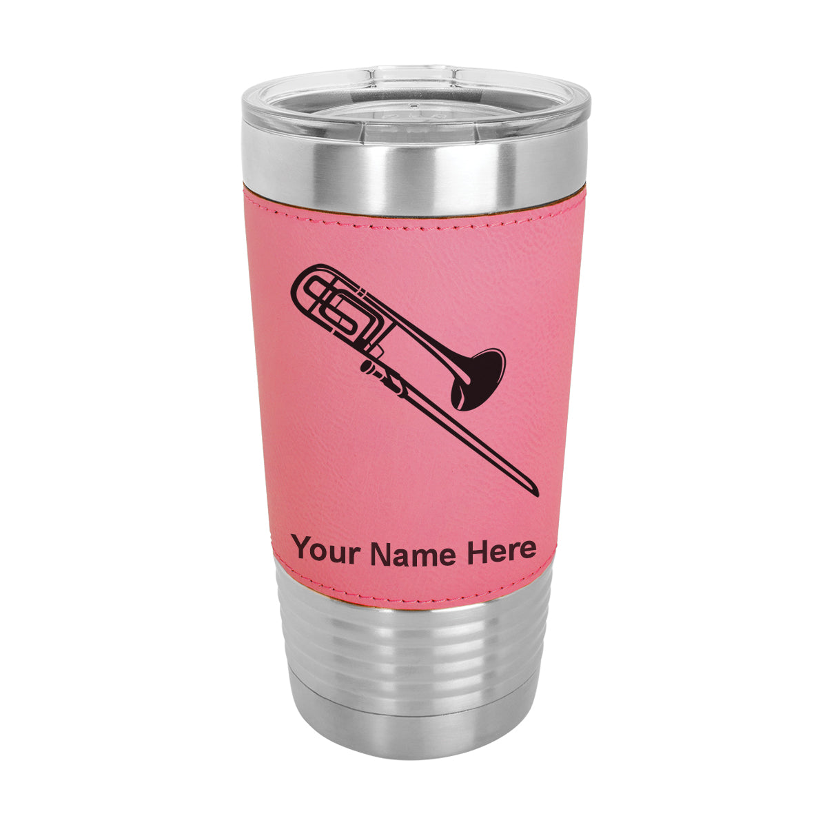 20oz Faux Leather Tumbler Mug, Trombone, Personalized Engraving Included