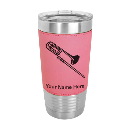 20oz Faux Leather Tumbler Mug, Trombone, Personalized Engraving Included