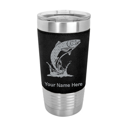 20oz Faux Leather Tumbler Mug, Trout Fish, Personalized Engraving Included