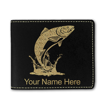 Faux Leather Bi-Fold Wallet, Trout Fish, Personalized Engraving Included